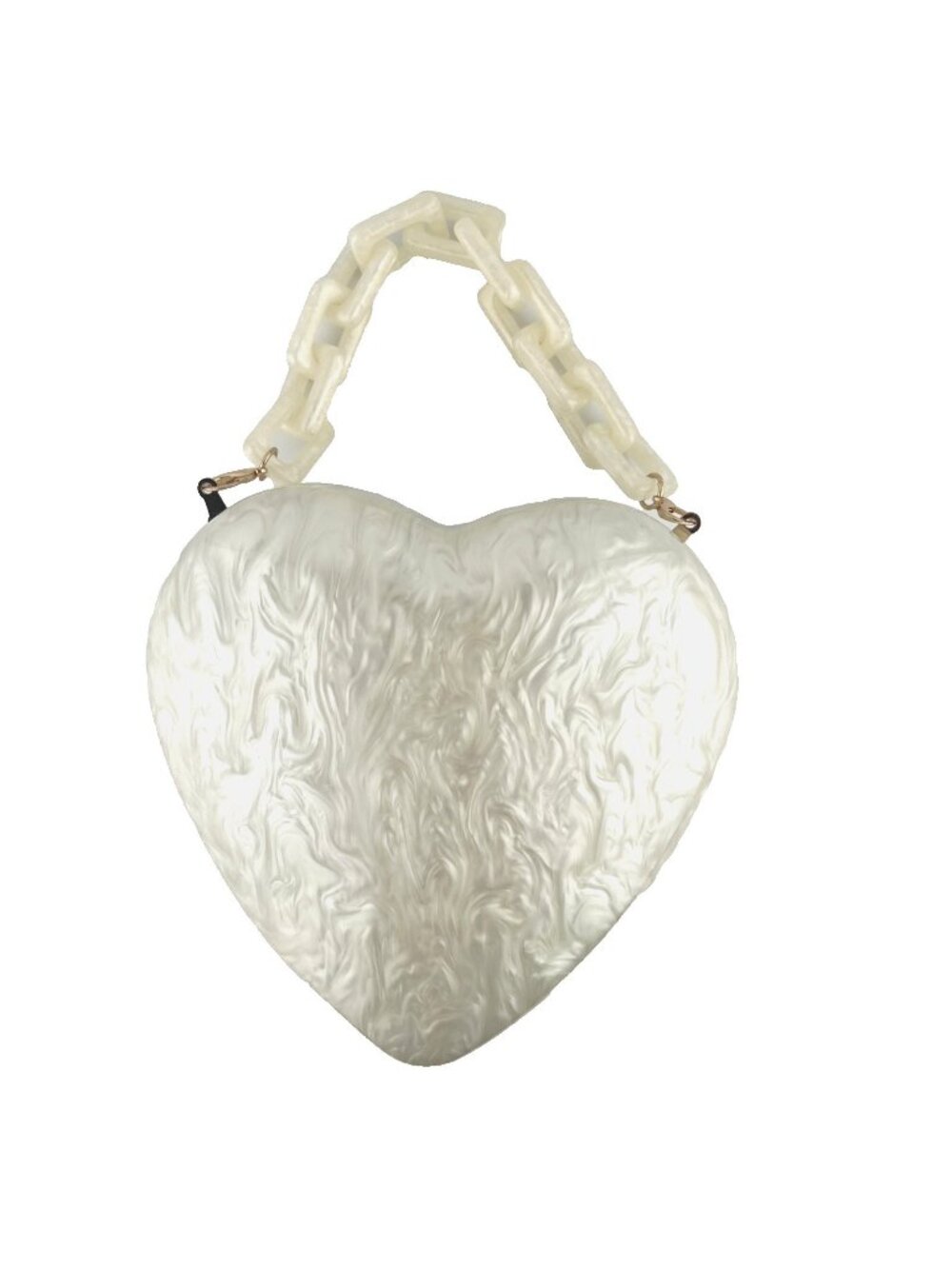 A New Day Heart Shaped Top Handle Bag Ivory Gold Hardware Pearlescent Finish